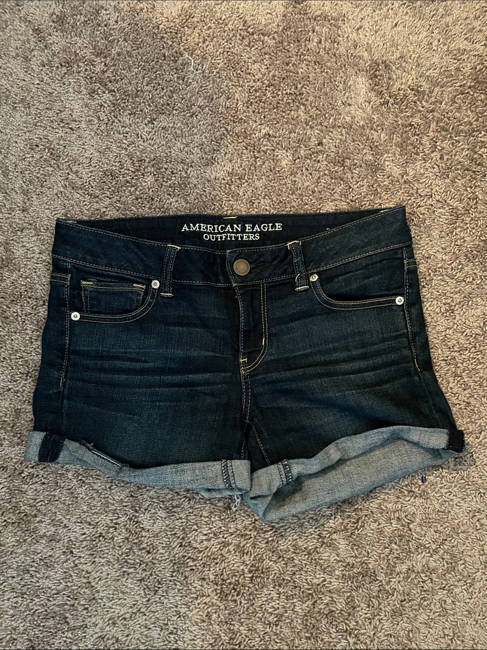 American Eagle Outfitters Dark Blue Rolled Cuff Denim Shorts